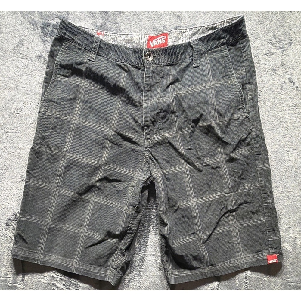 Vans Off The Wall Plaid Corduroy Shorts. Black Sz. 32. EUC Skateboard Street